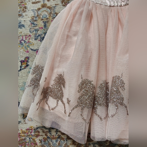 Zunie Plush Pink, Metallic and Tulle Layer Dress w/ Glitter Horses Trim, sz 3T - Picture 3 of 10
